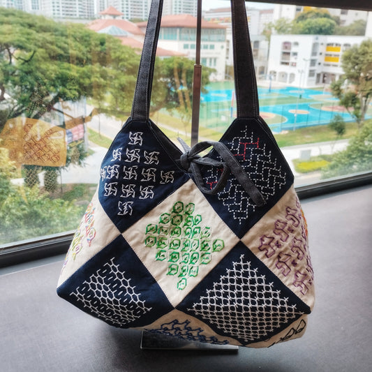 Sashiko Stitch Along - Charm Square Jewel Shaped Bag